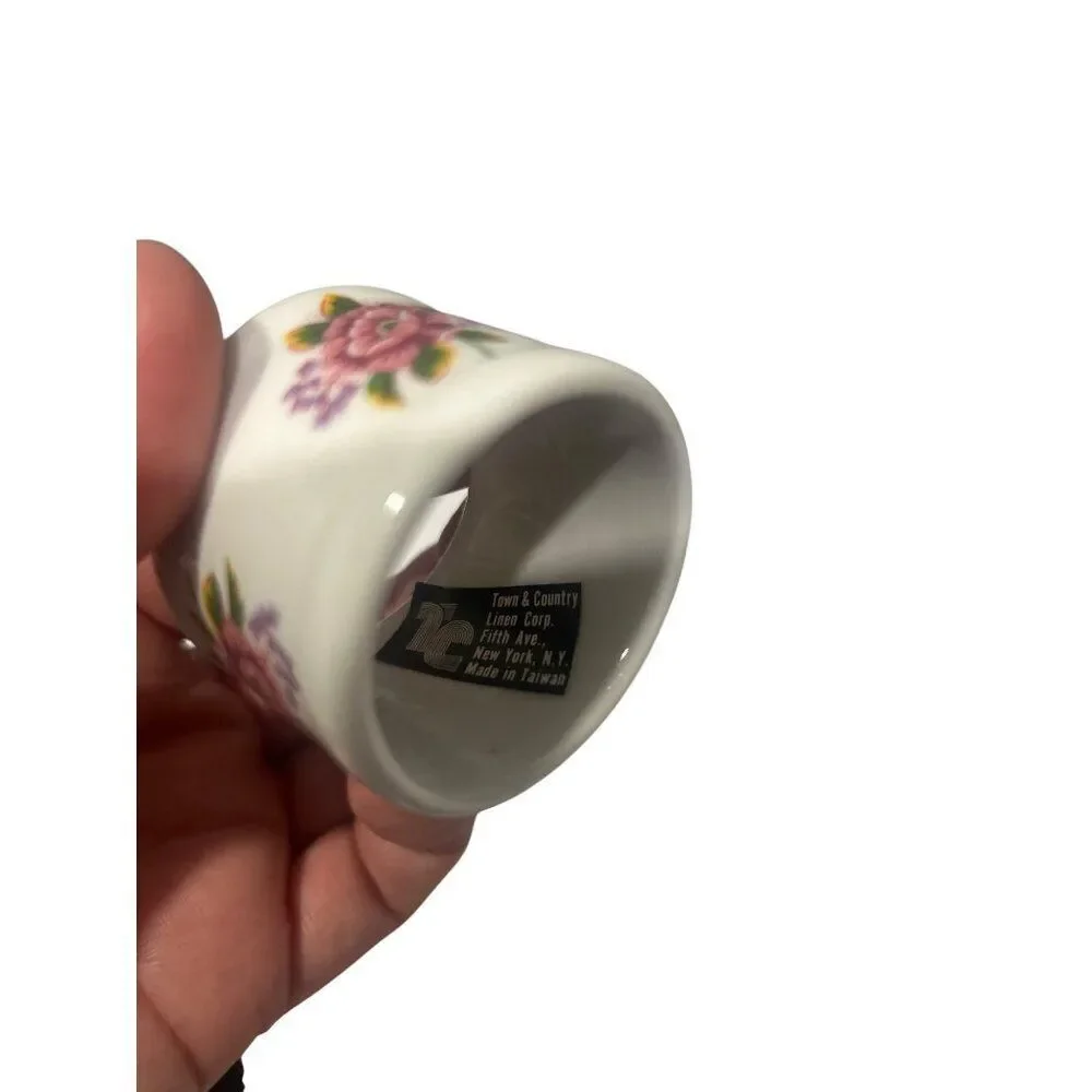 Set Of 4 Vintage Town & Country Floral Ceramic Napkin Rings
